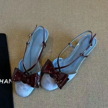 Xajzpa New Women's High Heel Ladies Summer Sandals Beige Patent Leather Office Work Stiletto Footwear Luxury Bow Party Prom Women Shoes